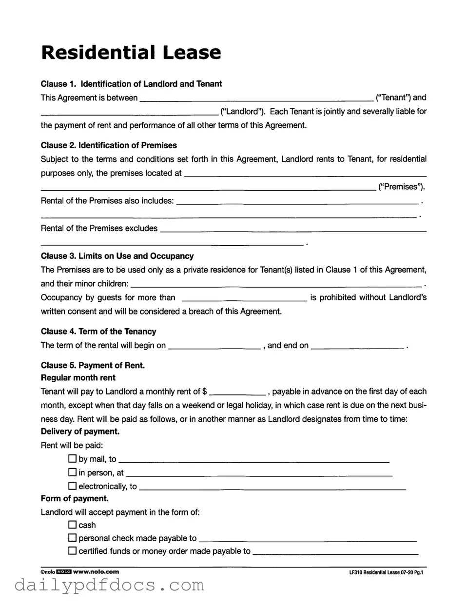 Fill Your Lf310 Residential Lease Form