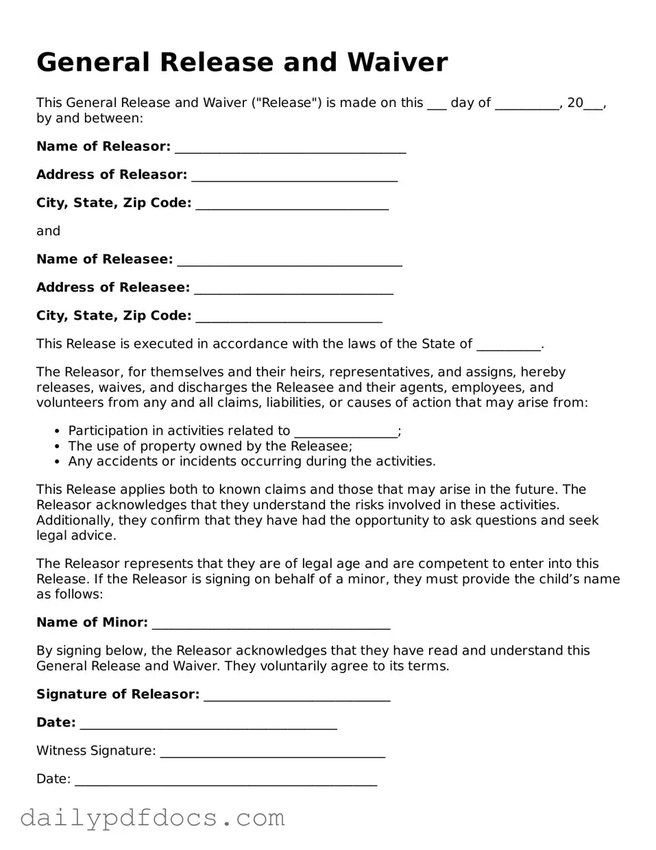 Free Release of Liability Template