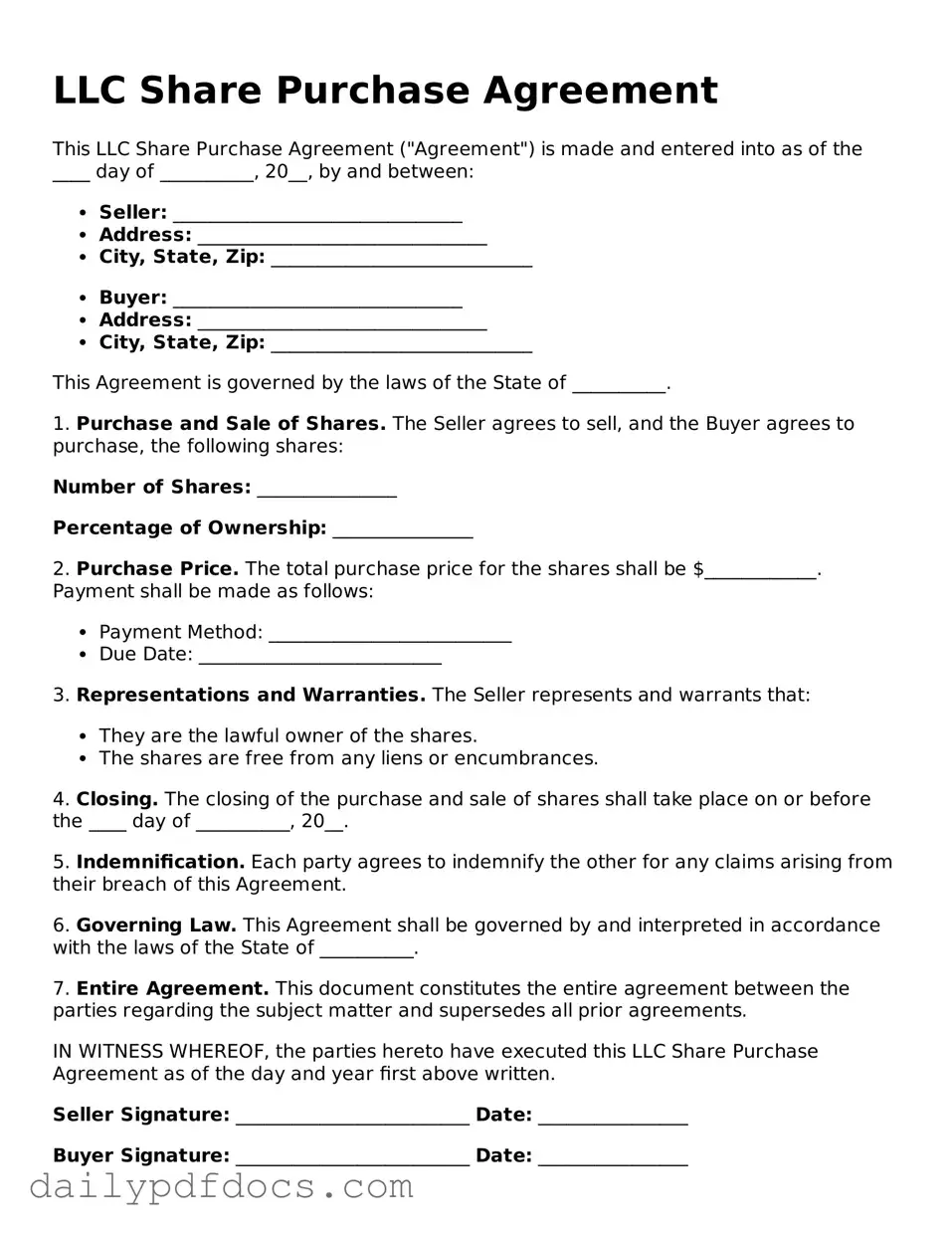 Free LLC Share Purchase Agreement Template