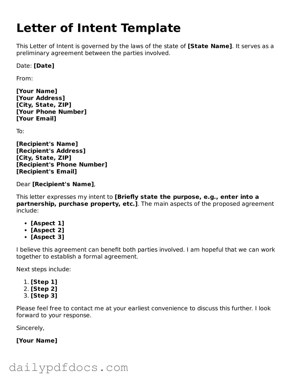 Free Letter of Intent Template