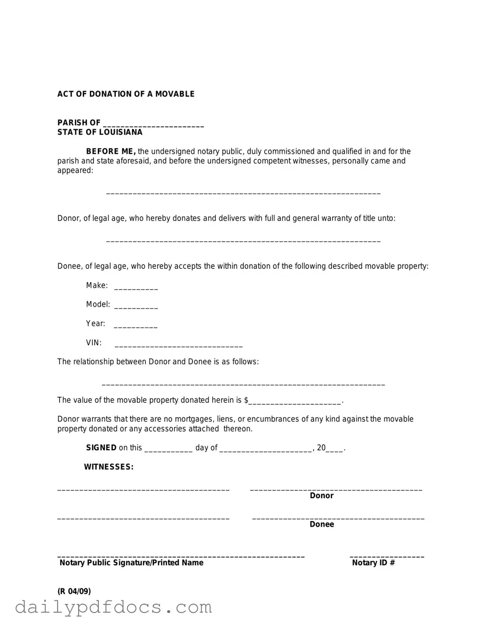 Fill Your Louisiana act of donation Form