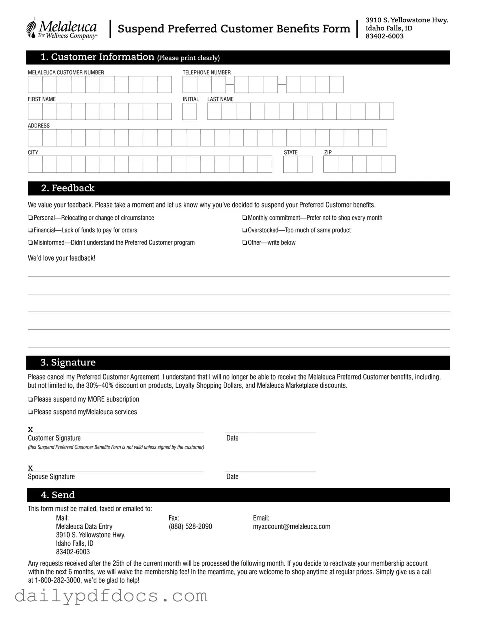 Fill Your Melaleuca Cancellation Form