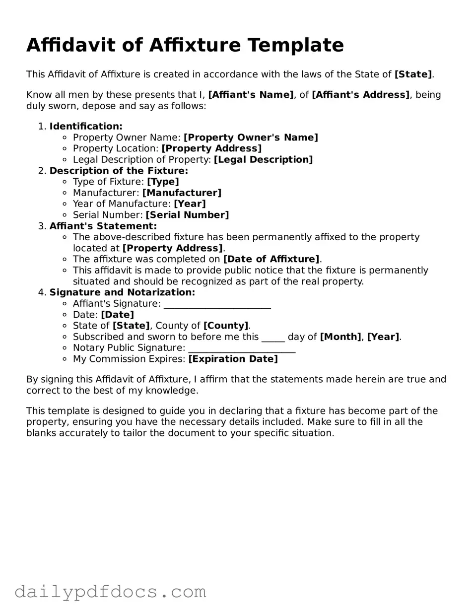 Free Affidavit of Affixture Template