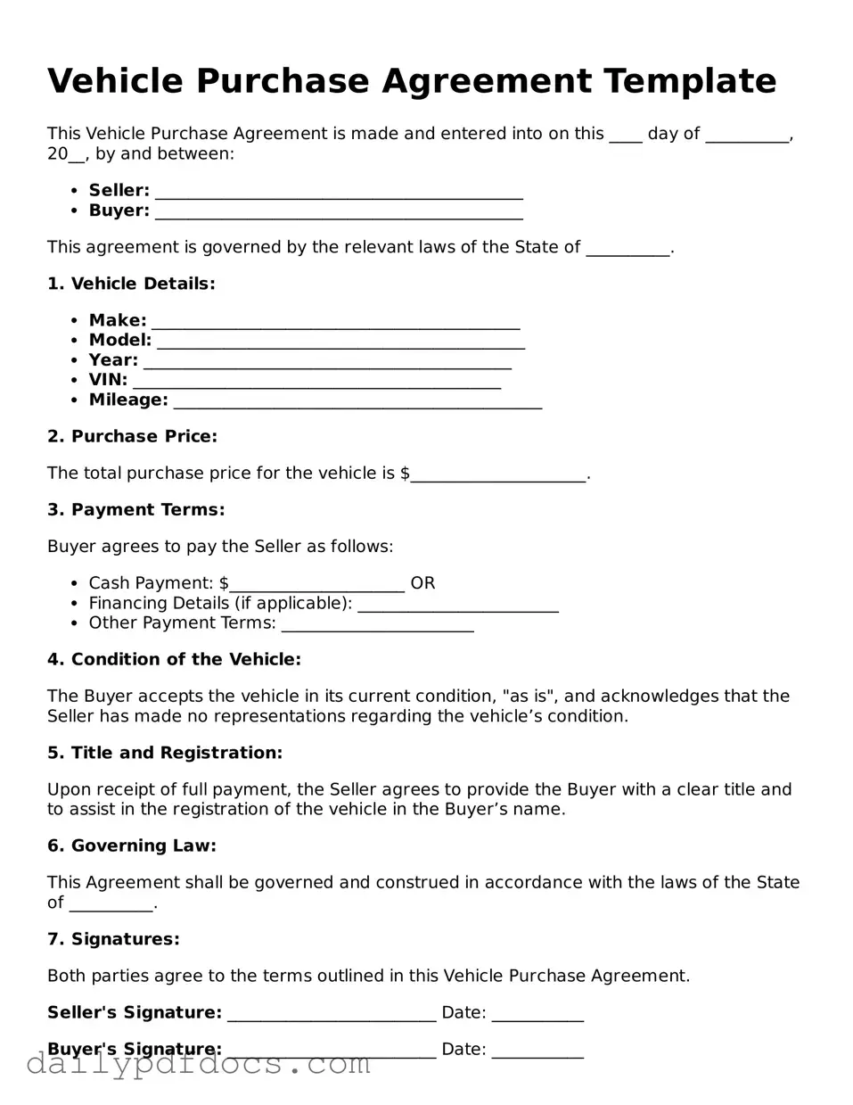 Free Vehicle Purchase Agreement Template