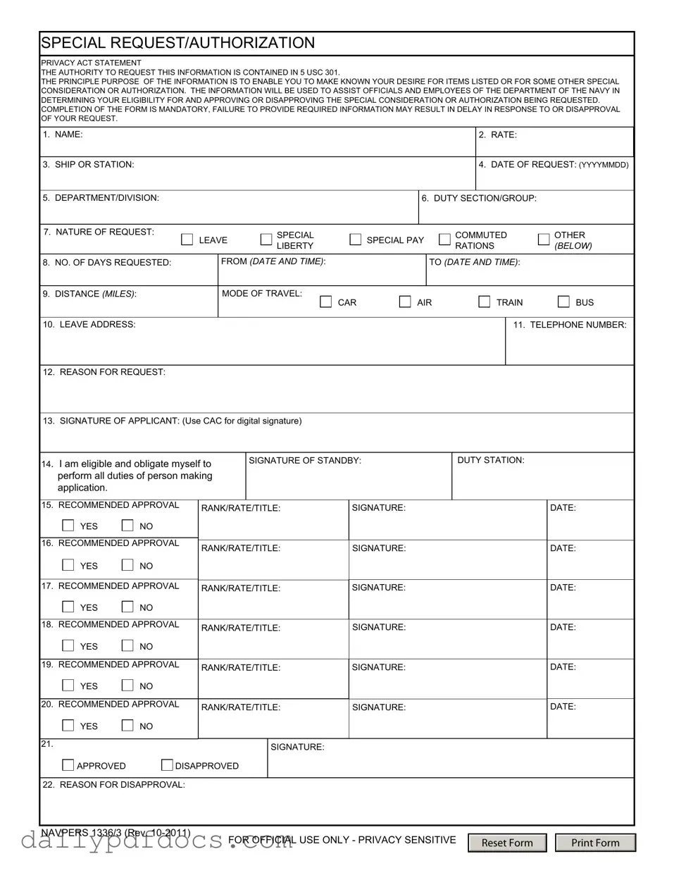 Fill Your Navpers 1336 3 Form