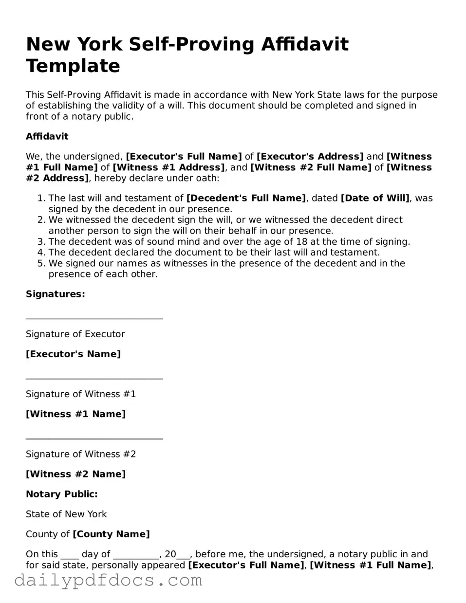 Printable  Self-Proving Affidavit Document for New York