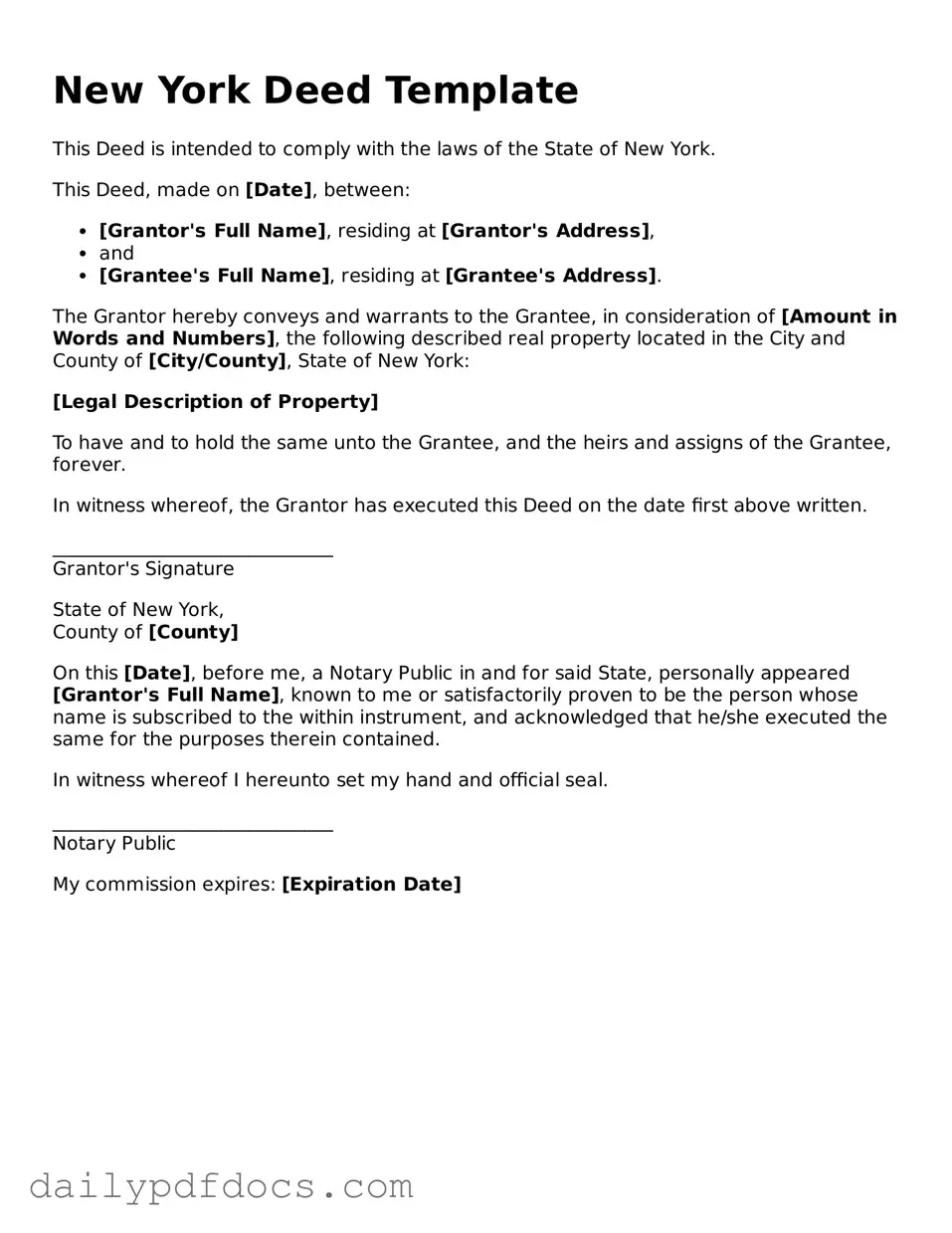 Printable  Deed Document for New York