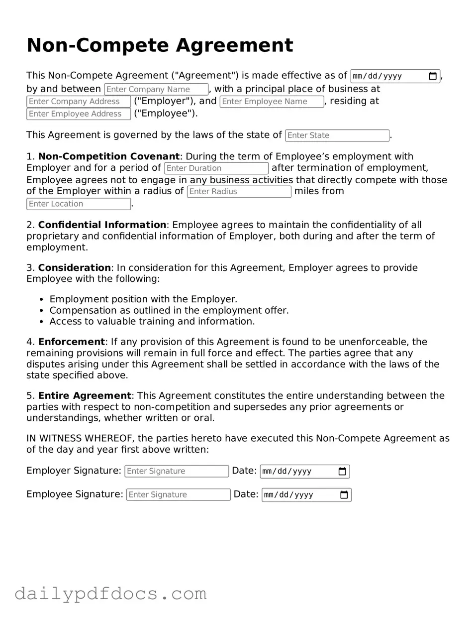 Free Non-compete Agreement Template