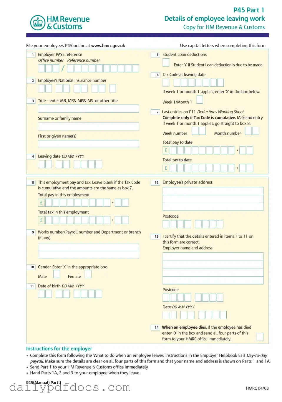 Fill Your P 45 It Form