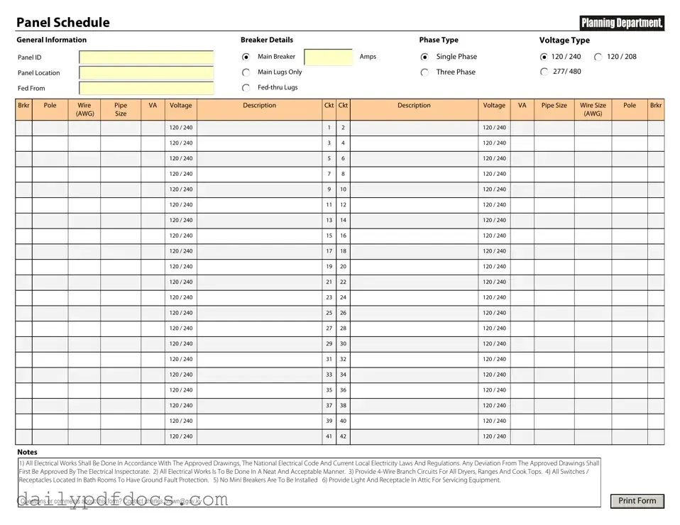 Fill Your Electrical Panel Schedule Form