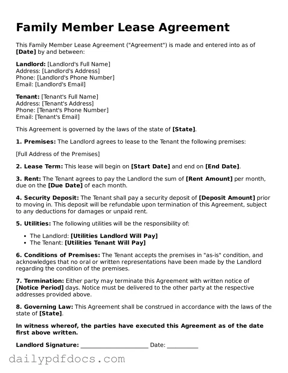 Free Family Member Lease Agreement Template