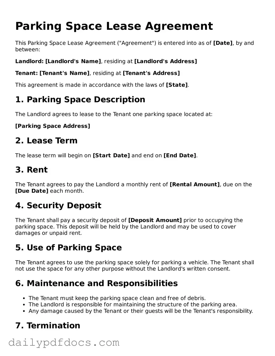 Free Parking Space Lease Agreement Template