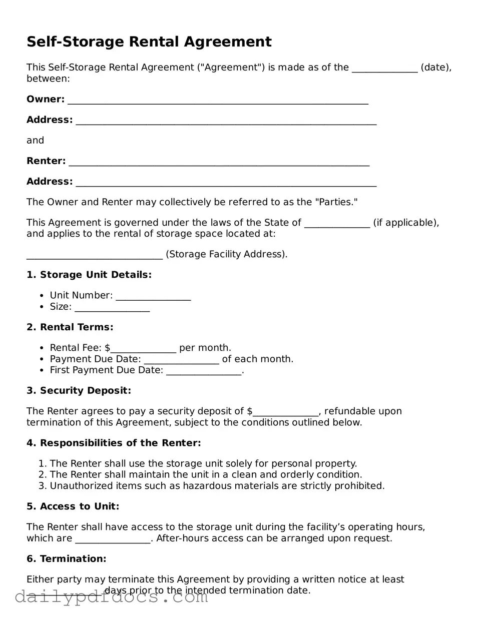 Free Self-Storage Rental Agreement Template