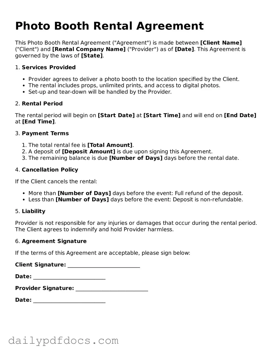Free Photo Booth Rental Agreement Template