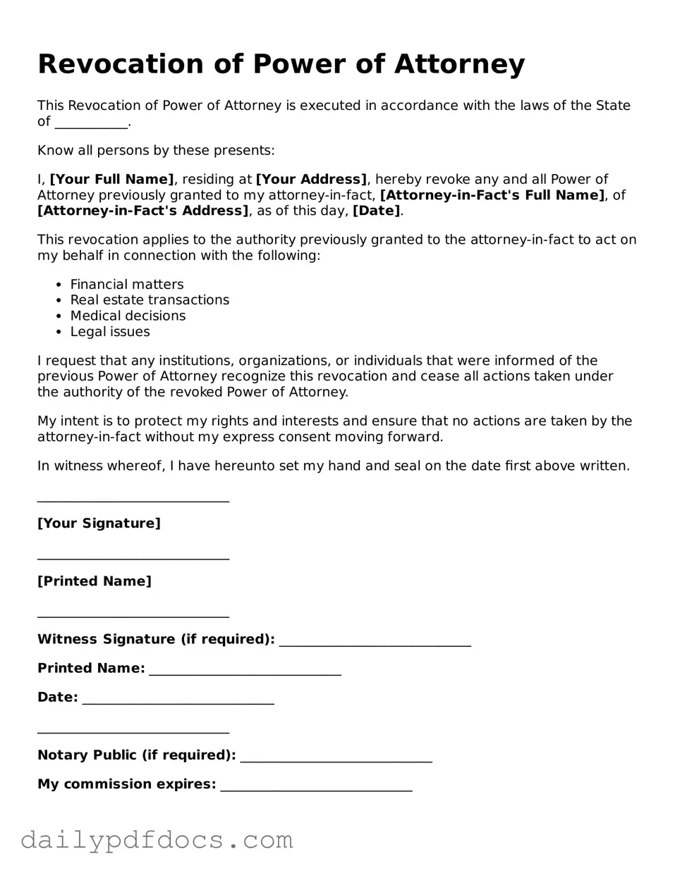 Free Revocation of Power of Attorney Template