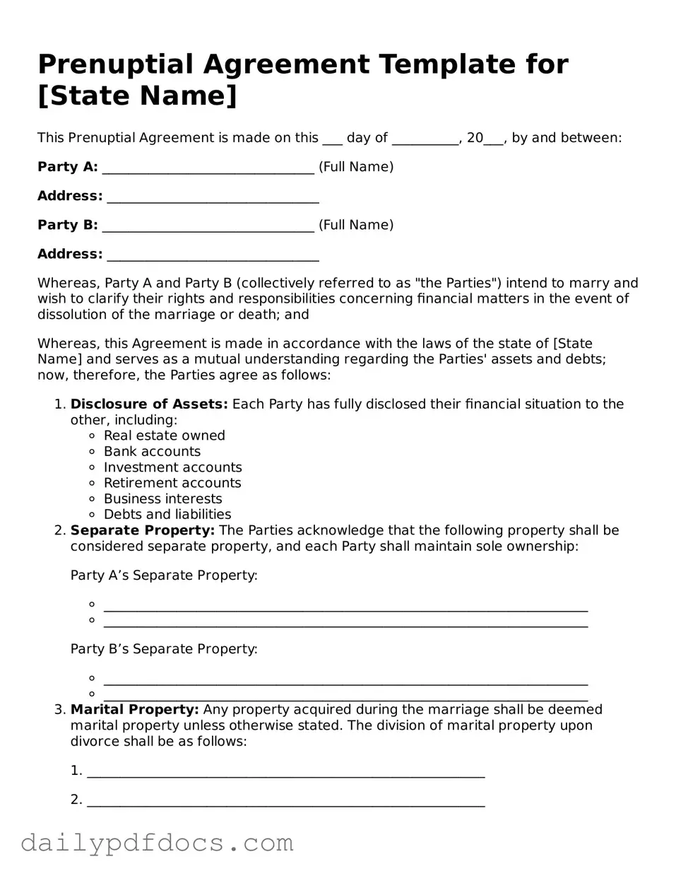Free Prenuptial Agreement Template