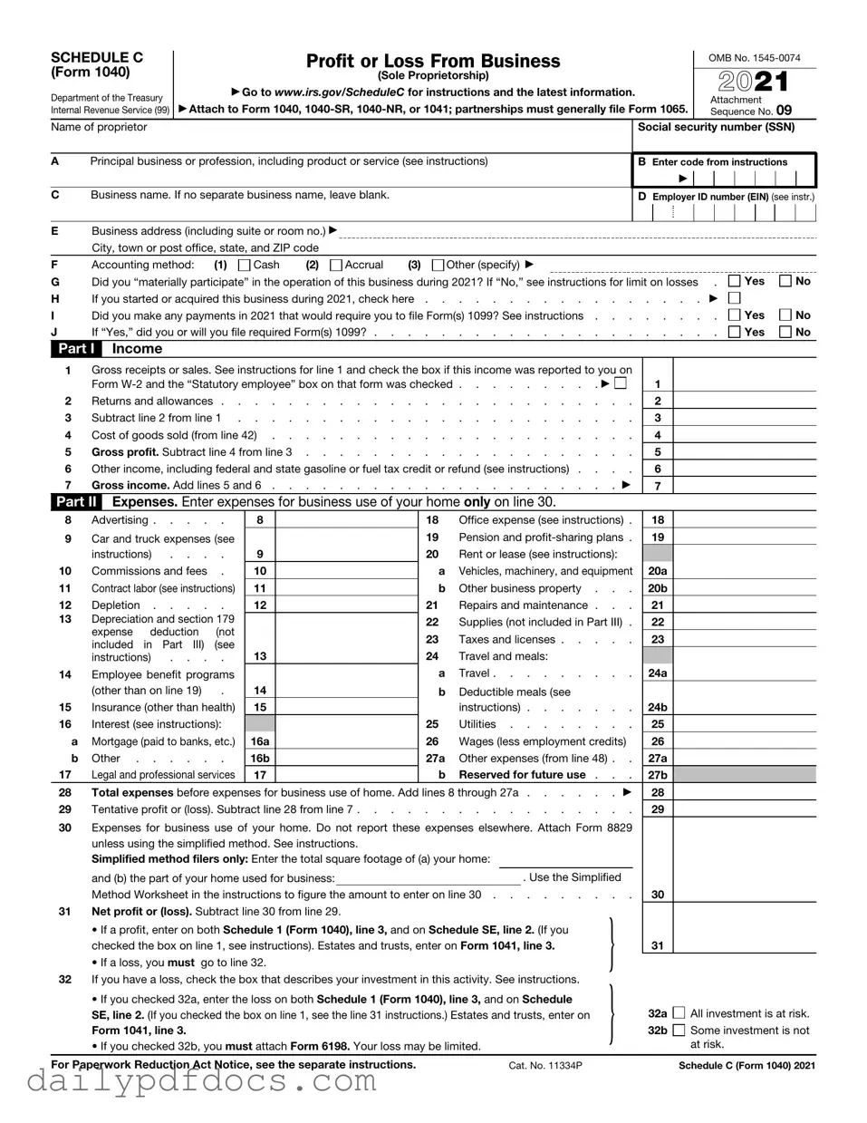 Fill Your IRS Schedule C 1040 Form