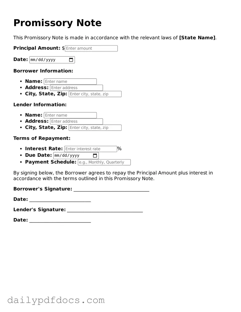 Free Promissory Note Template