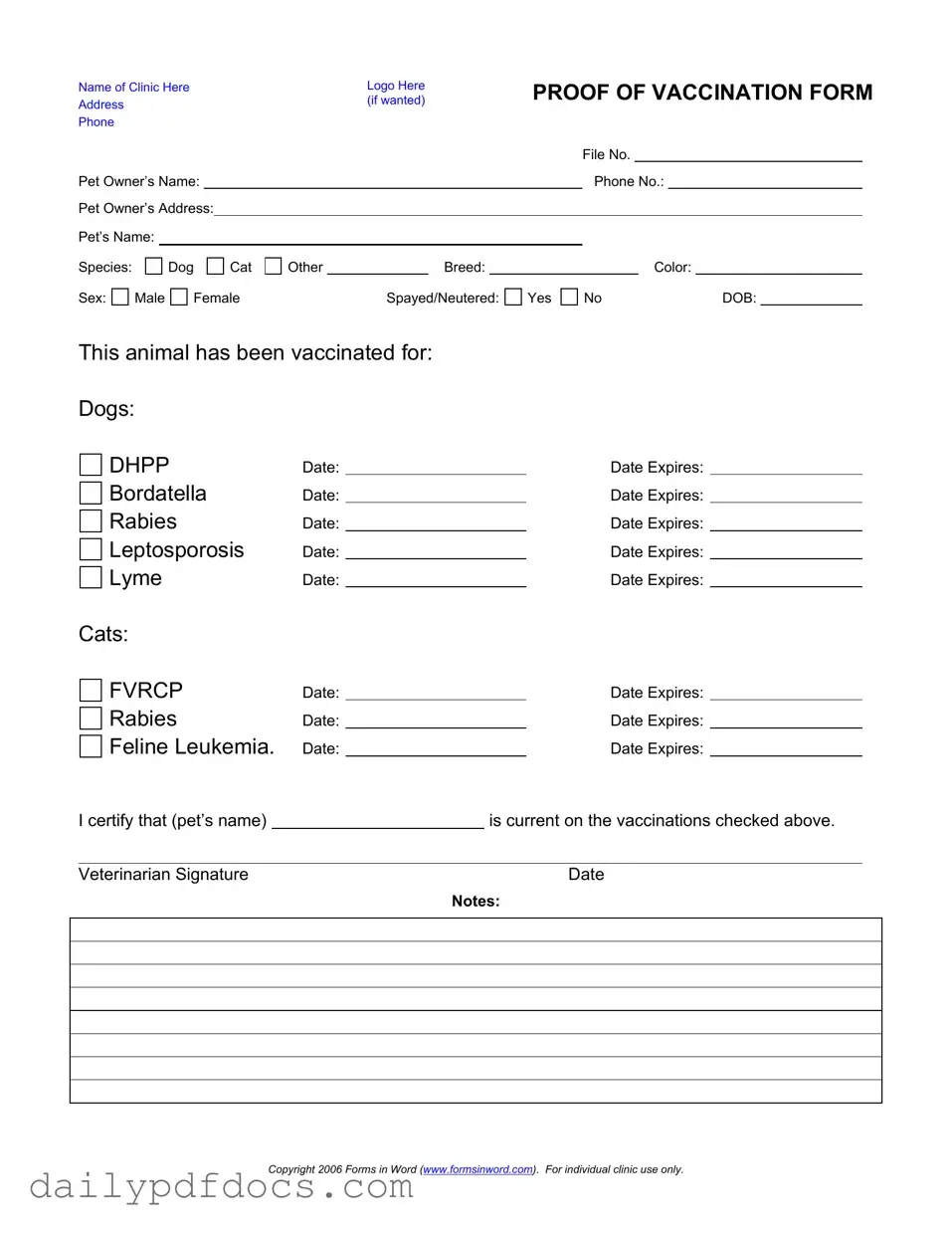 Fill Your Proof Of Vaccination Dog Form