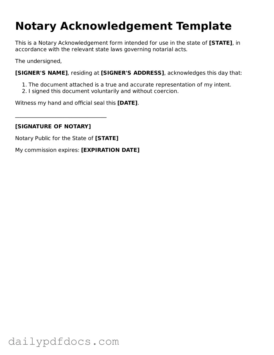 Free Notary Acknowledgement Template