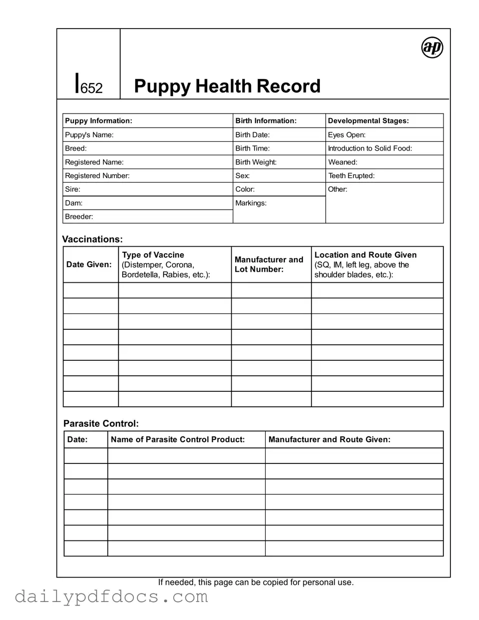 Fill Your Puppy Health Record Form