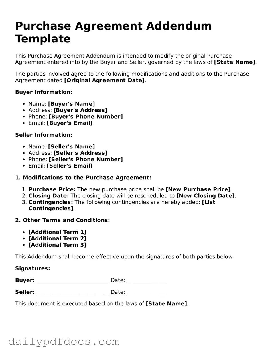 Free Purchase Agreement Addendum Template