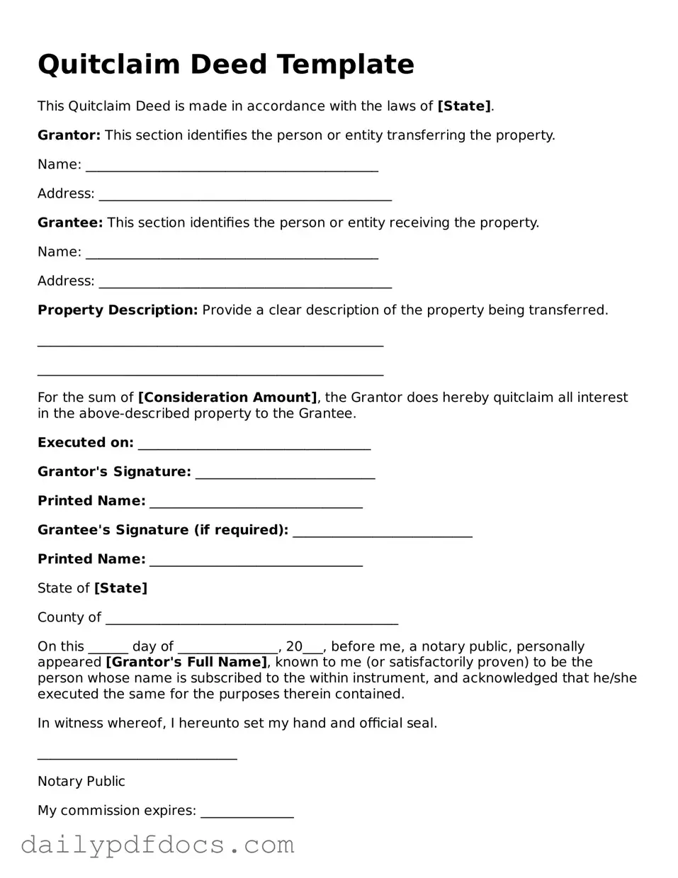 Free Quitclaim Deed Template