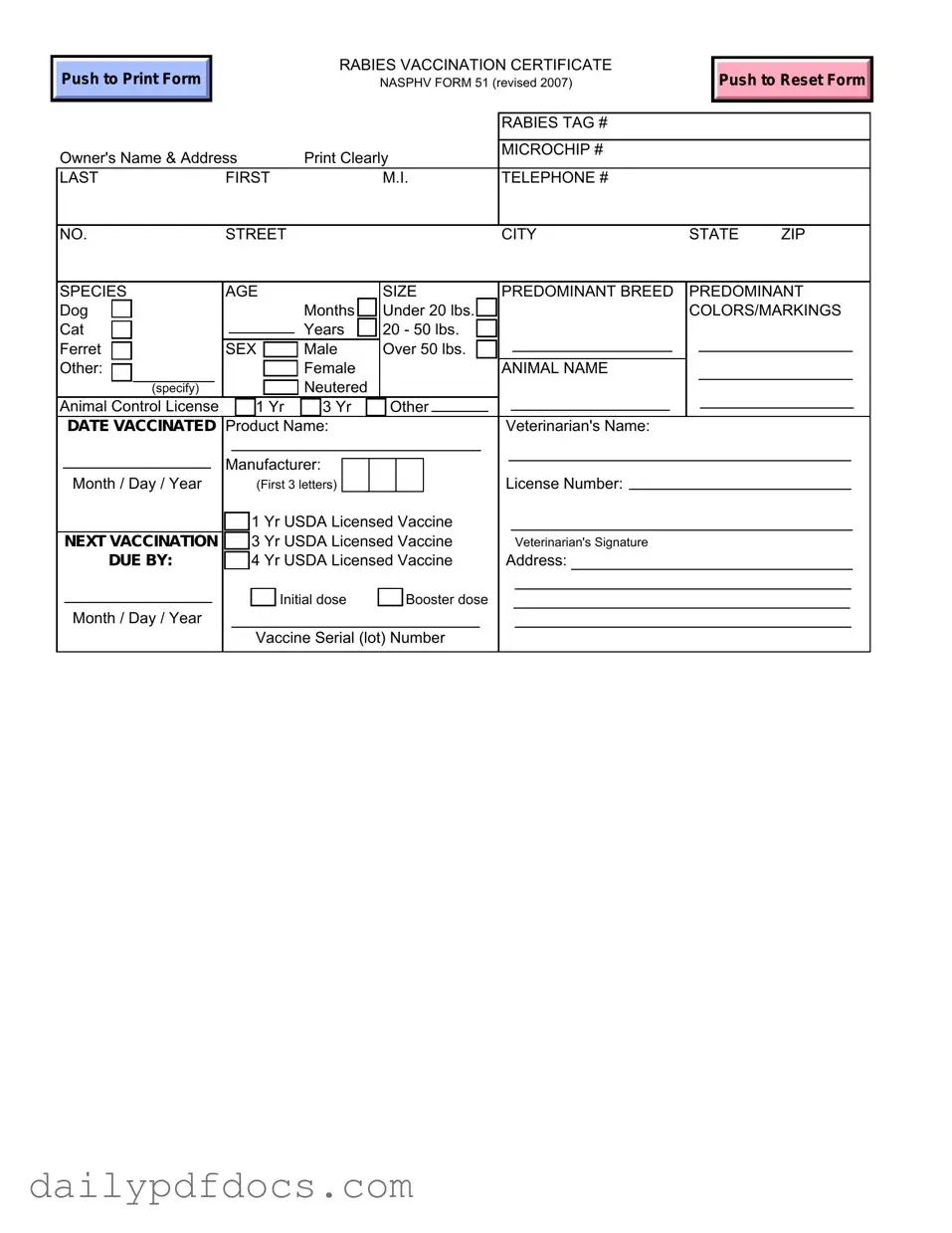 Fill Your Rabies Certificate Form