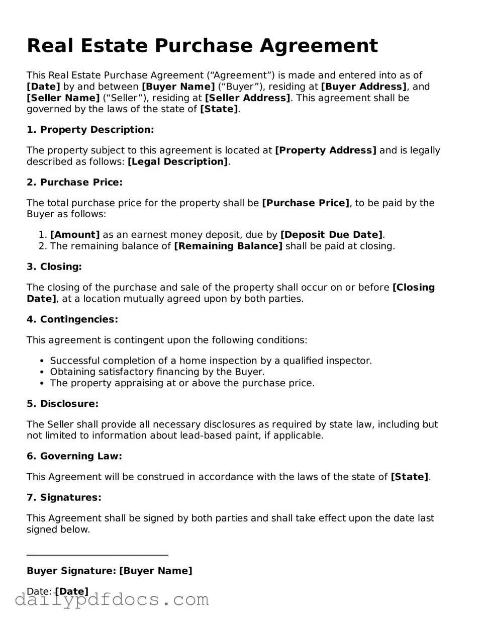 Free Real Estate Purchase Agreement Template