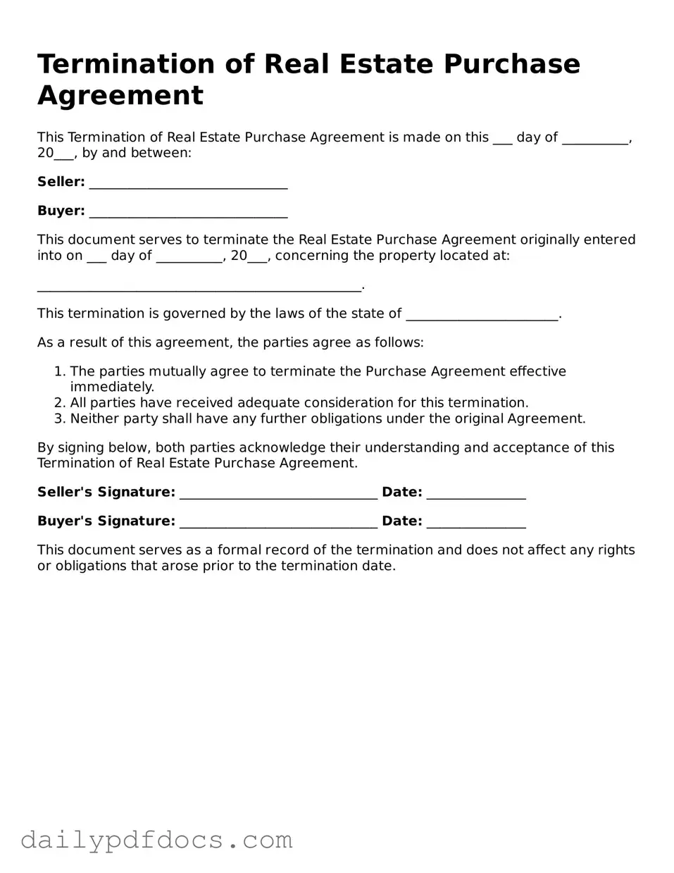 Free Termination of Real Estate Purchase Agreement Template