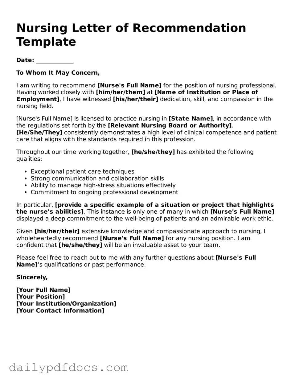 Free Nursing Letter of Recommendation Template