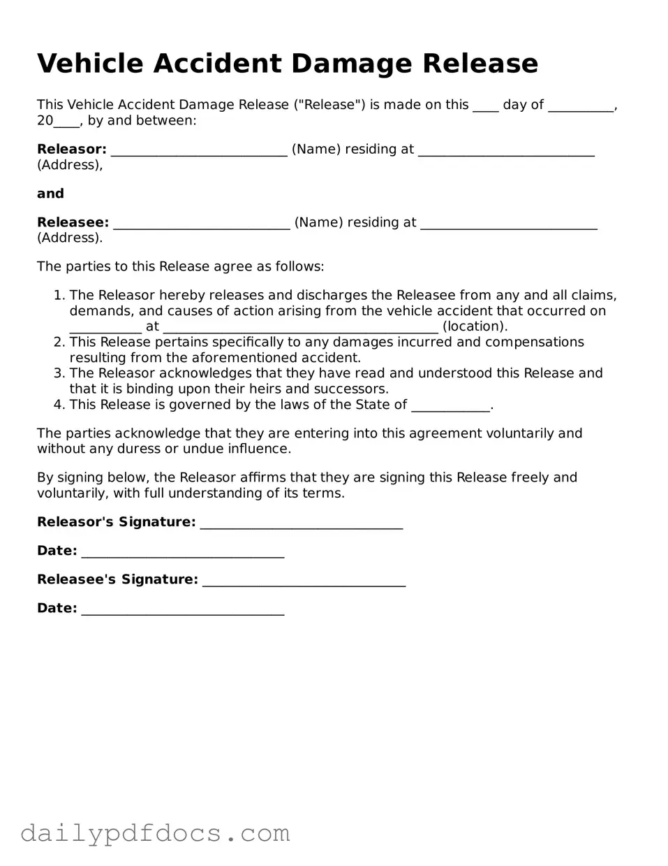 Free Vehicle Accident Damage Release Template