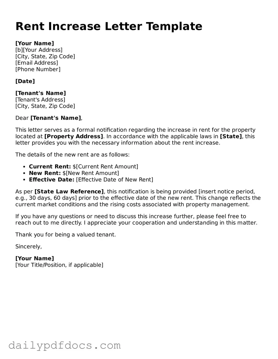 Free Rent Increase Letter Template