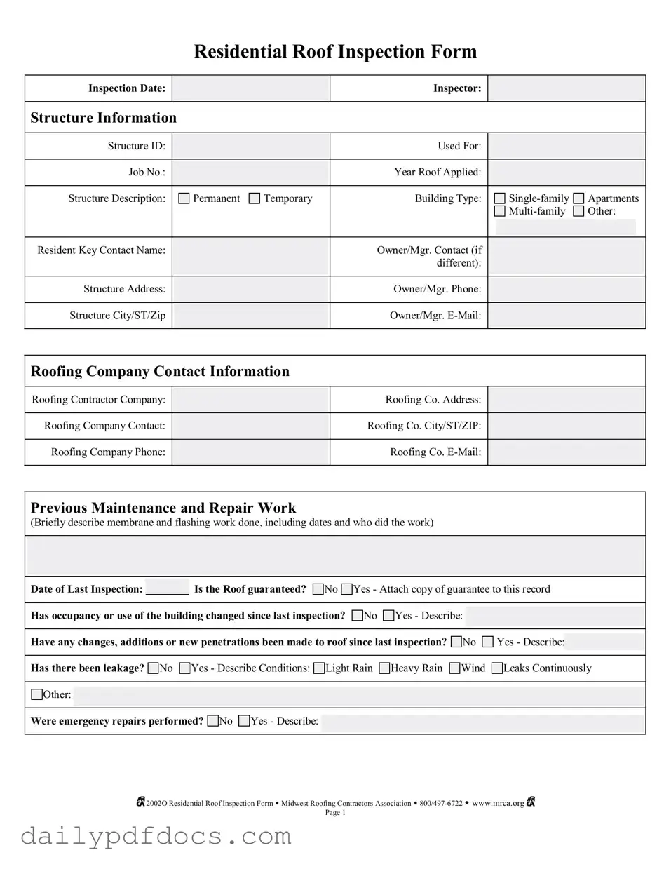 Fill Your Roof Inspection Form