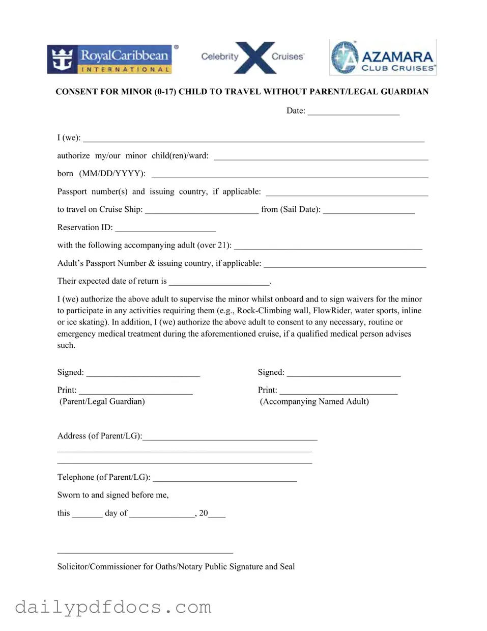 Fill Your Royal Caribbean Parental Consent Form