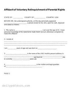 Fill Your Affidavit Parental Rights Form
