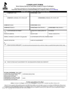 Fill Your Bbb Complaint Form
