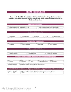 Fill Your Bdsm Checklist Form