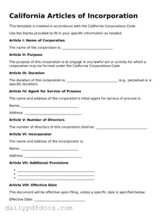 Printable  Articles of Incorporation Document for California