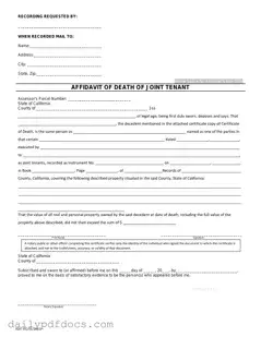 Fill Your California Death of a Joint Tenant Affidavit Form