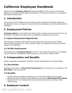 Printable  Employee Handbook Document for California