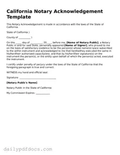 Printable  Notary Acknowledgement Document for California