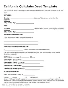 Printable  Quitclaim Deed Document for California