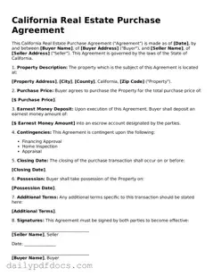 Printable  Real Estate Purchase Agreement Document for California