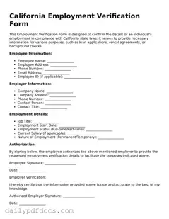 Printable  Employment Verification Document for California