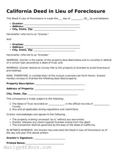 Printable  Deed in Lieu of Foreclosure Document for California