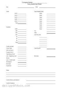 Fill Your Cash Drawer Count Sheet Form