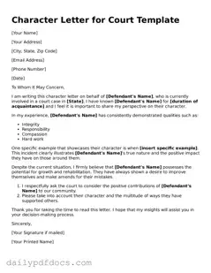 Free Character Letter for Court Template