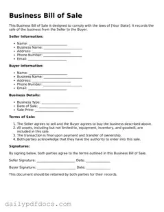 Free Business Bill of Sale Template