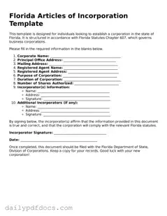 Printable  Articles of Incorporation Document for Florida